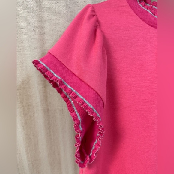 Umgee Pink Short Sleeve Tee with Cap Sleeves - Picture 3 of 4
